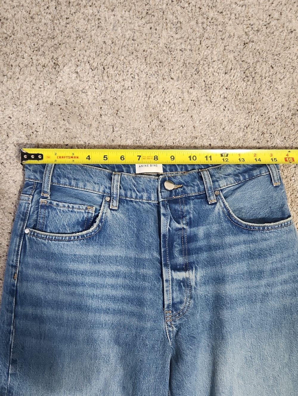Anine Bing Roy Rigid Cotton Split Hem Jeans in Nordic Blue Size 29 - Picture 9 of 14